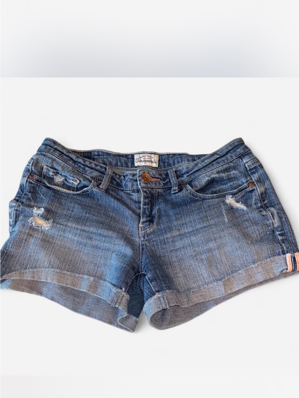 Aeropostale Women's Distressed Blue Denim Cuffed Shorts
